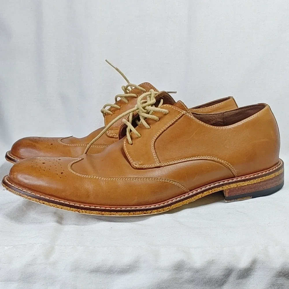 Banana Republic Wingtip Derby Shoes Tan Leather Brogue Perforation Lace Up 9.5M